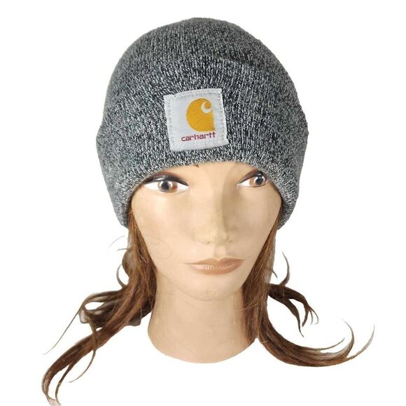 Carhartt Unisex One Size Fits All Gray Acrylic Knit Cuffed Logo Beanie Hat - Picture 1 of 9